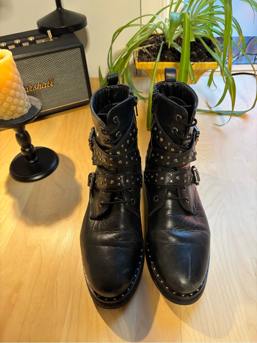 Studded Black Leather CATHERINE MALANDRINO Boots